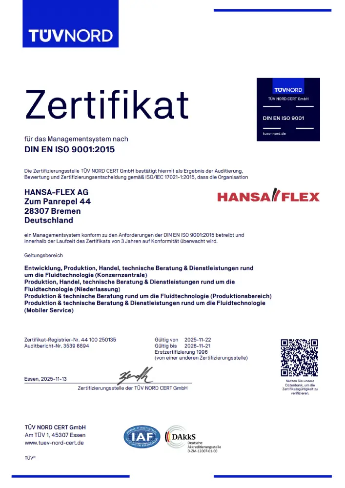 Strictly tested quality according to EN ISO 9001:2015